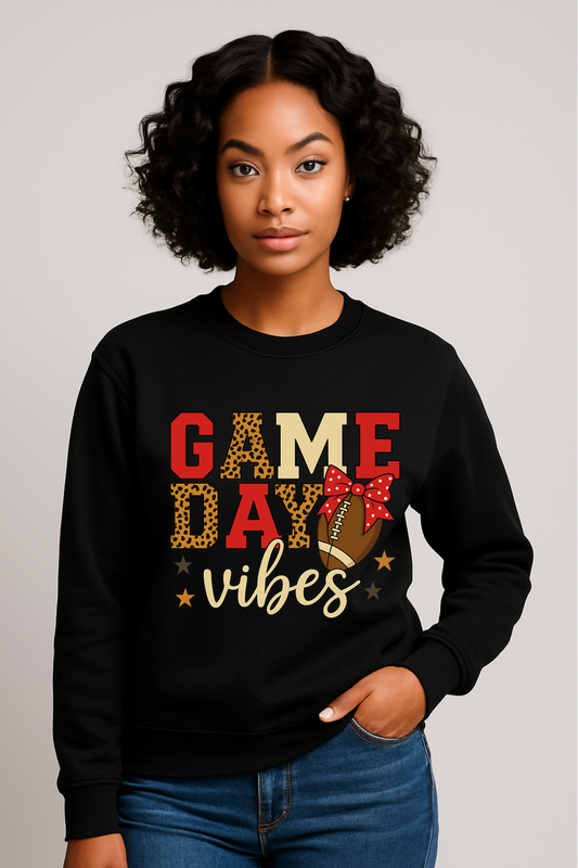 ShaRUN™ Exclusive-Game Day Vibes Leopard Print Football Bow Crewneck Sweatshirt