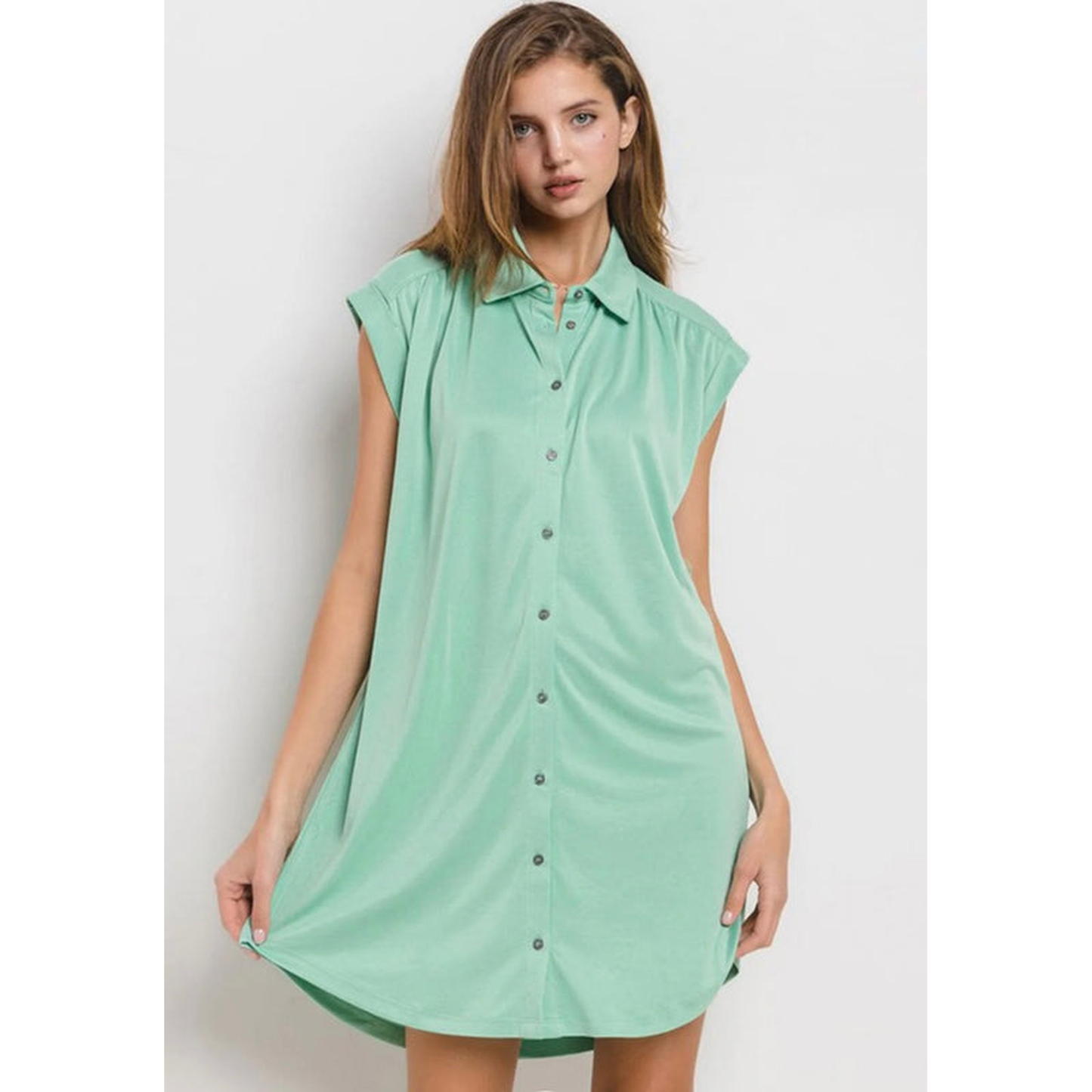 Easy RUN Sleeveless Button Up Tunic Mini Dress (Mint)
