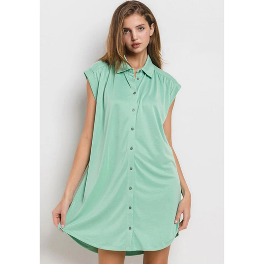 Easy RUN Sleeveless Button Up Tunic Mini Dress (Mint)