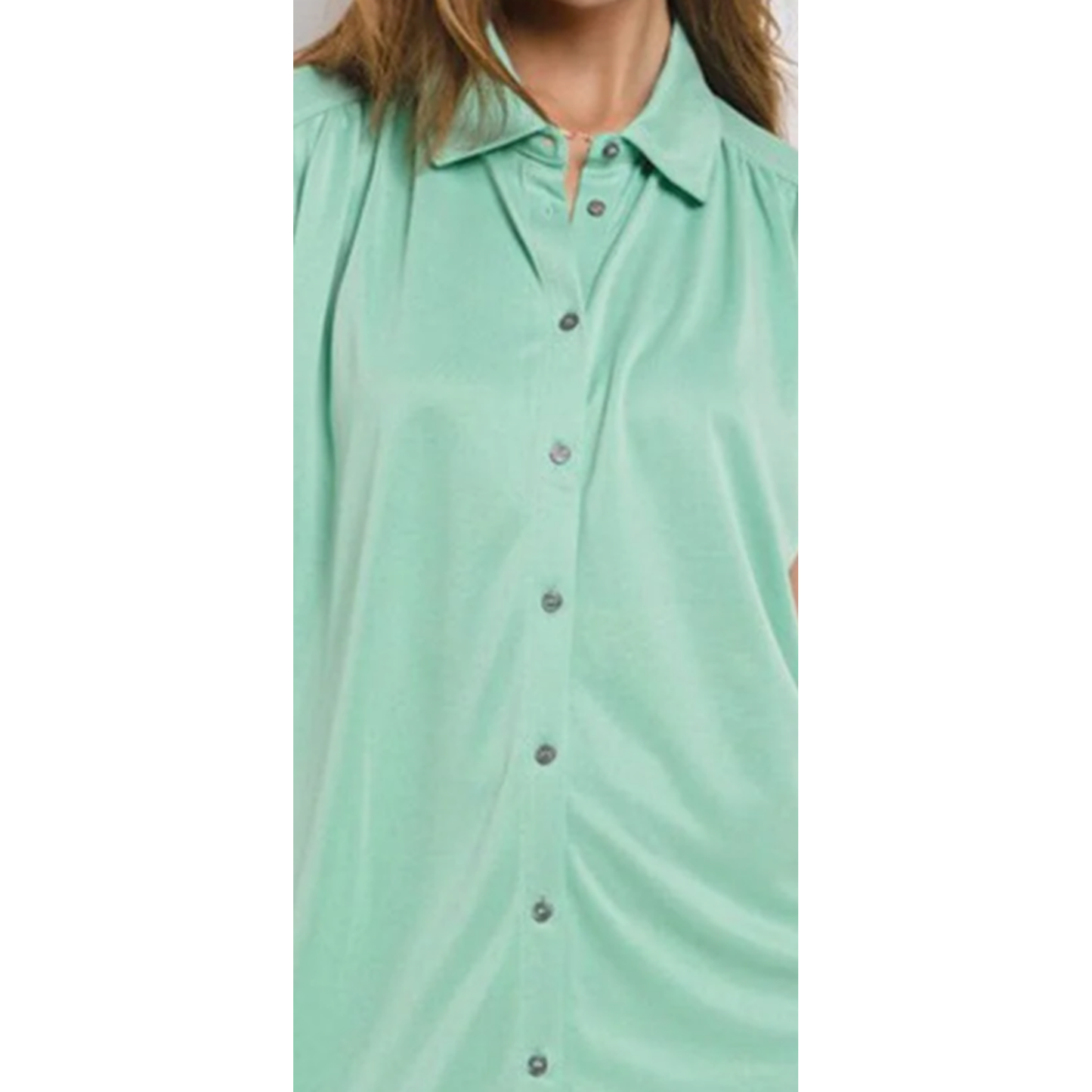 Easy RUN Sleeveless Button Up Tunic Mini Dress (Mint)