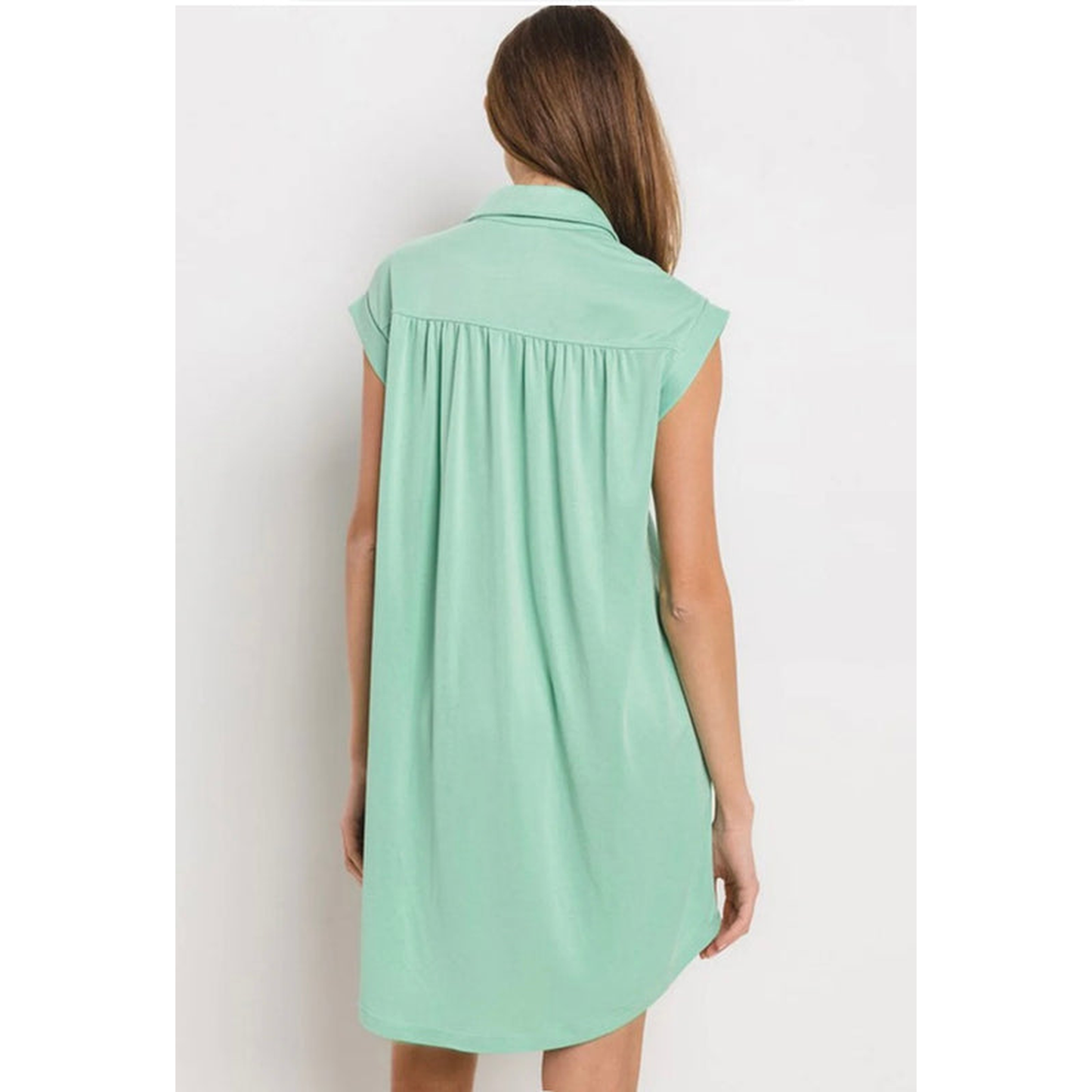 Easy RUN Sleeveless Button Up Tunic Mini Dress (Mint)