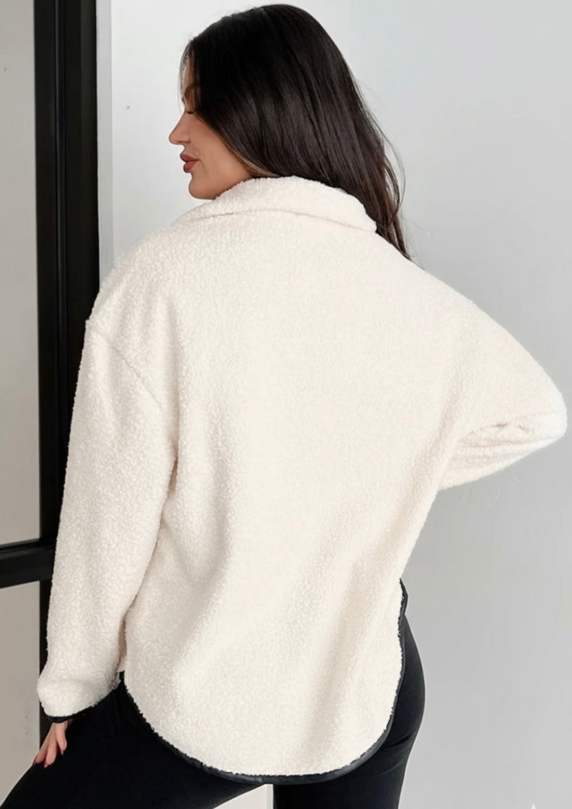 Oversized Sherpa Teddy Fleece Quarter-Zip Pullover | Cream Athleisure Sweatshirt by ShaRUNTM