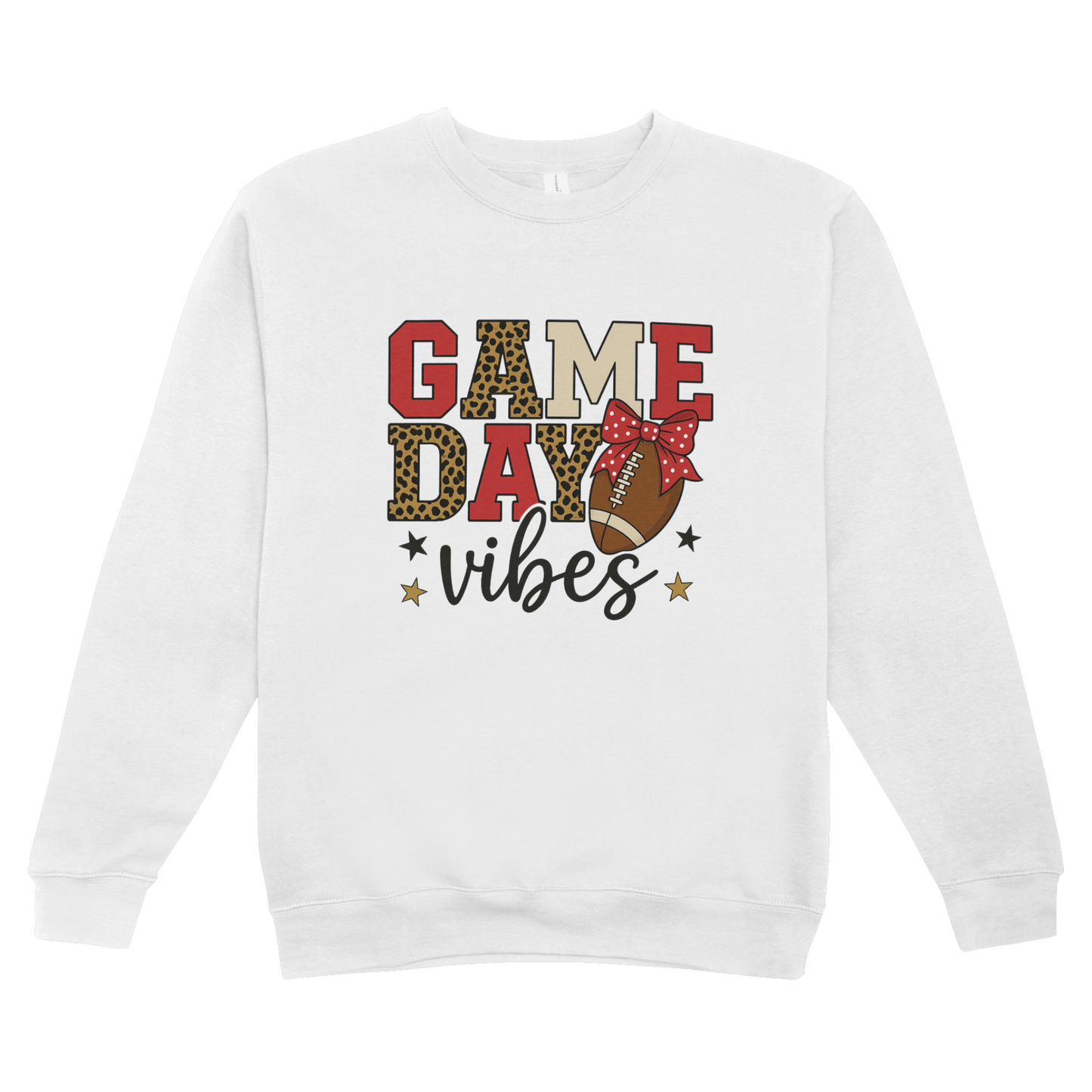 ShaRUN™ Exclusive-Game Day Vibes Leopard Print Football Bow Crewneck Sweatshirt