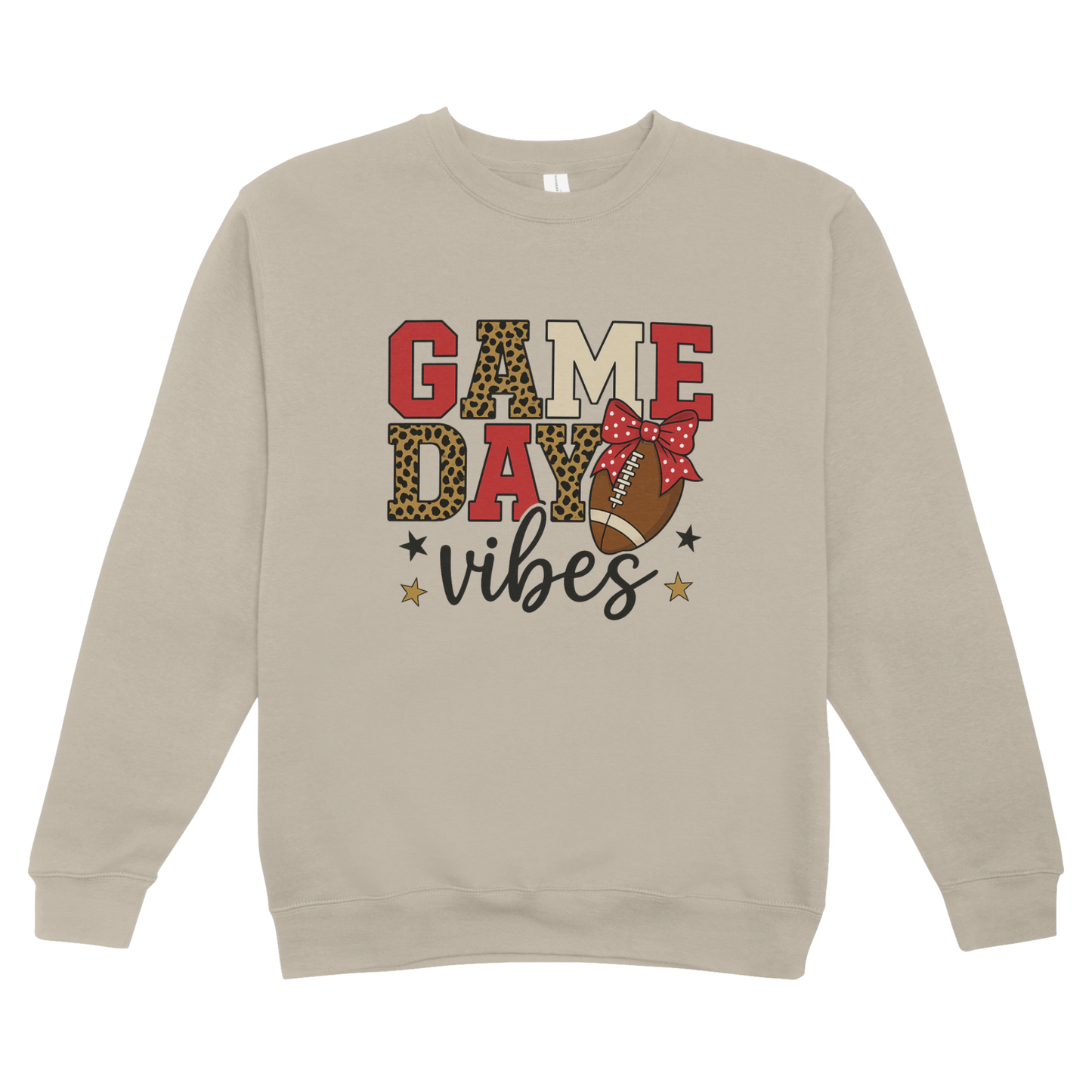 ShaRUN™ Exclusive-Game Day Vibes Leopard Print Football Bow Crewneck Sweatshirt