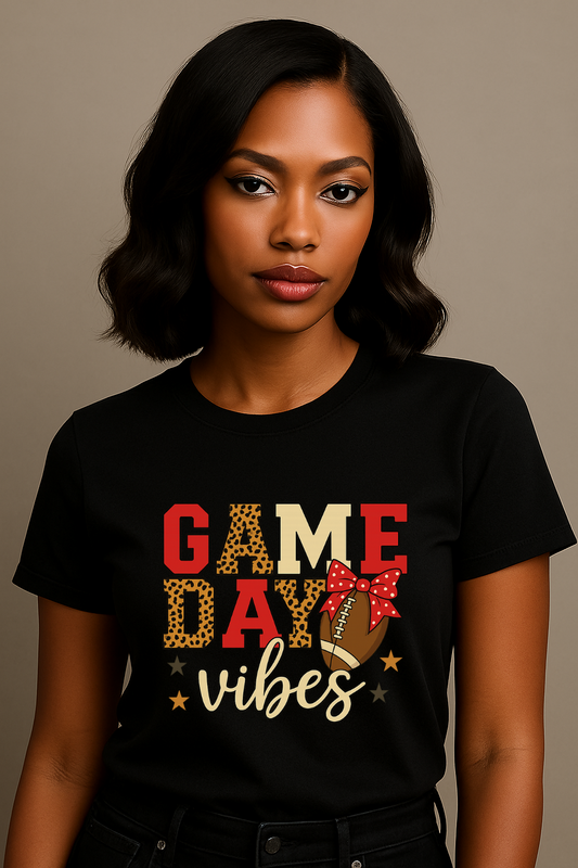 ShaRUN™ Exclusive-Game Day Vibes Leopard Print Football Bow T-Shirt